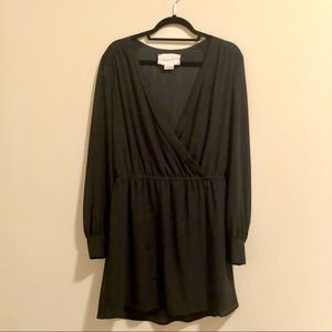 Black long sleeve chiffon surplice dress